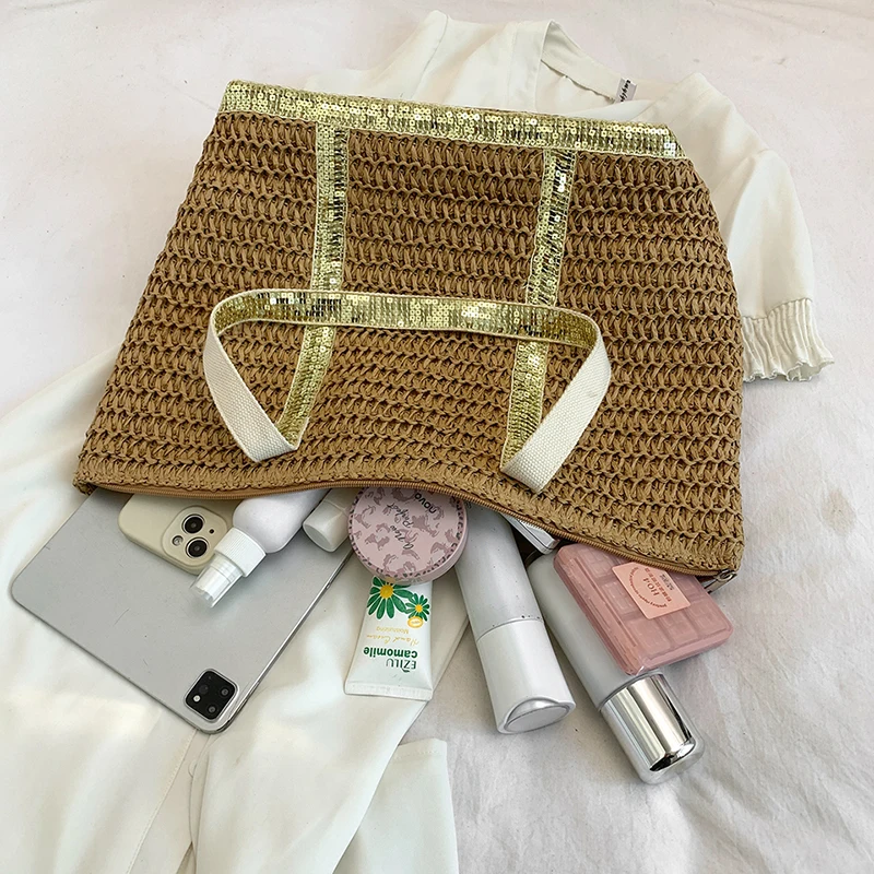 Large Capacity Straw Women\'s Handbag Luxury Designer Underarm Shoulder Bag Fashion Brand Ladies Casual Tote Beach Bag