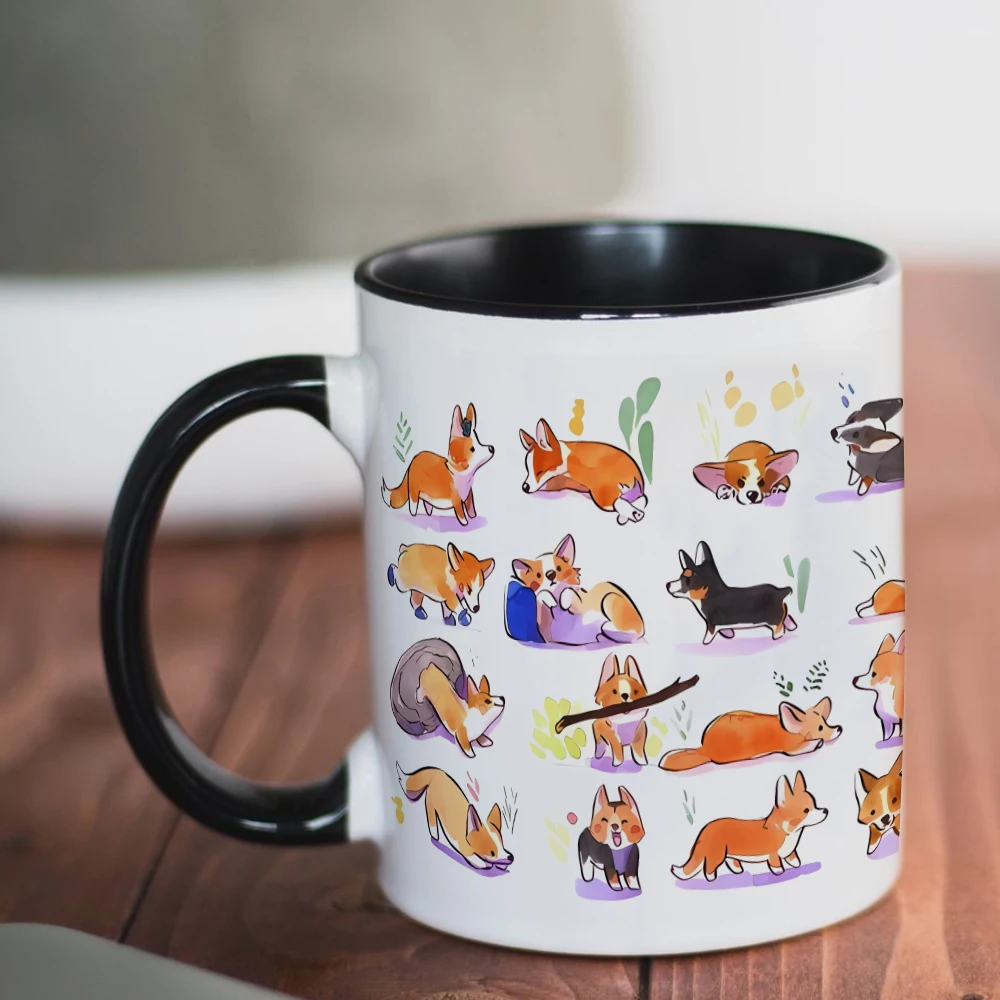 Various forms of corgi coffee Mug 11oz 3 kinds of color Black pink white Ceramic mug dog lover friends birthday gift mug