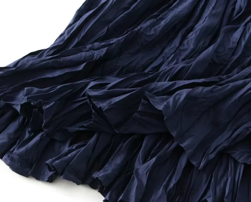 Pleated half skirt for women, pleated skirt with large hem, high quality, light, luxury, Wrinkled A-line skirt, mid length skirt