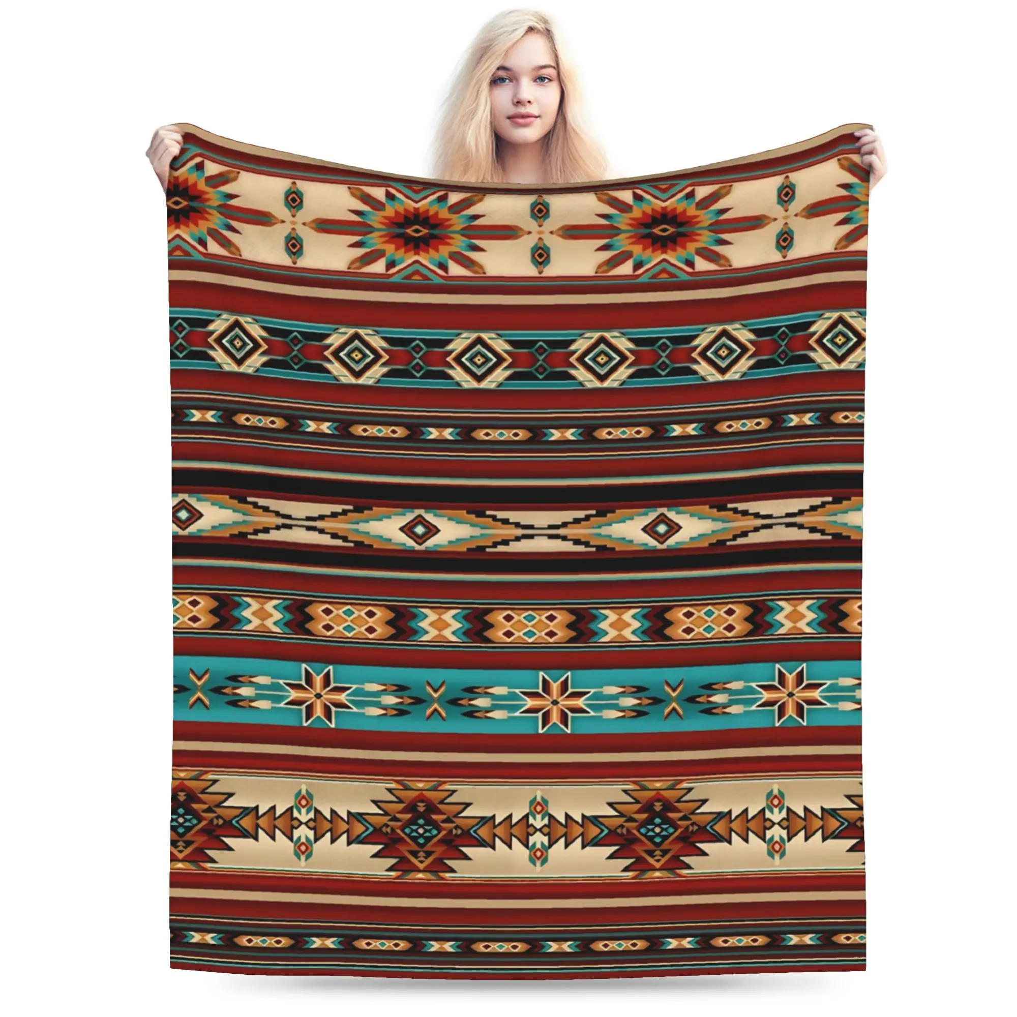 New Southwestern Aztec Tribal Blanket Lightweight Thin Flannel  Comfortable Throw Blanket Machine Washable