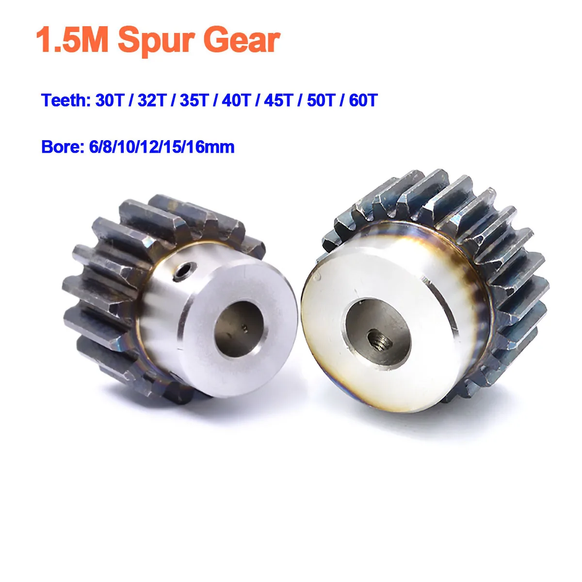 1Pcs 1.5M Spur Gear 30T 32T 35T 40T 45T 50T 60T Bore 6/8/10/12/15/16mm 45# Steel Metal Motor Pinion Gear Step Gear