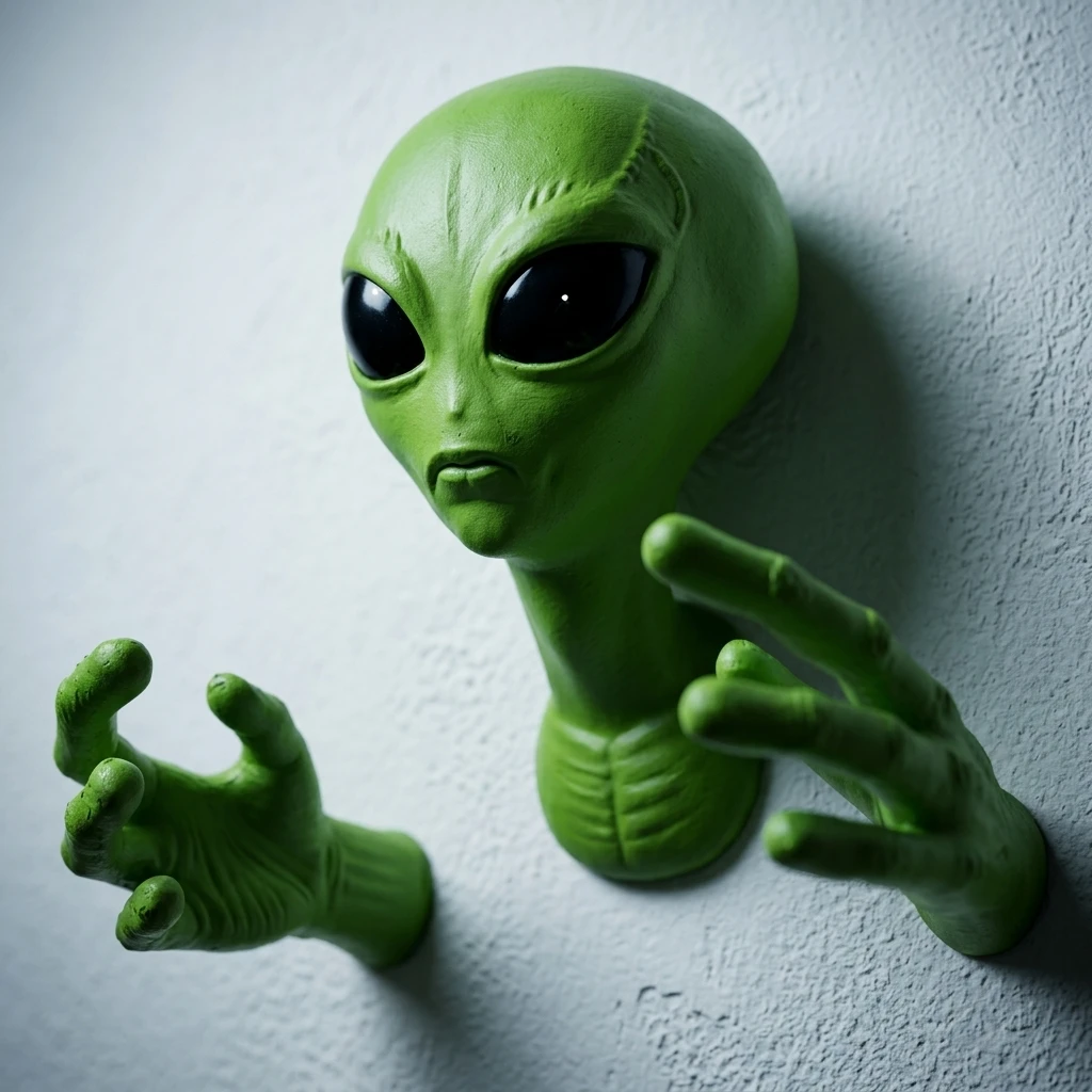 Alien Wall Tree Decor Set 3 Pieces Green Head Hands Polyresin Outdoor Indoor UFO Horror Spooky Halloween Yard Garden Decoration