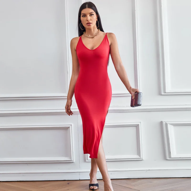 YQ1-الربيع والصيف المرأة أزياء جديدة أزياء مثير Bodycon حزام عارية الذراعين فستان طويل نحيف #3