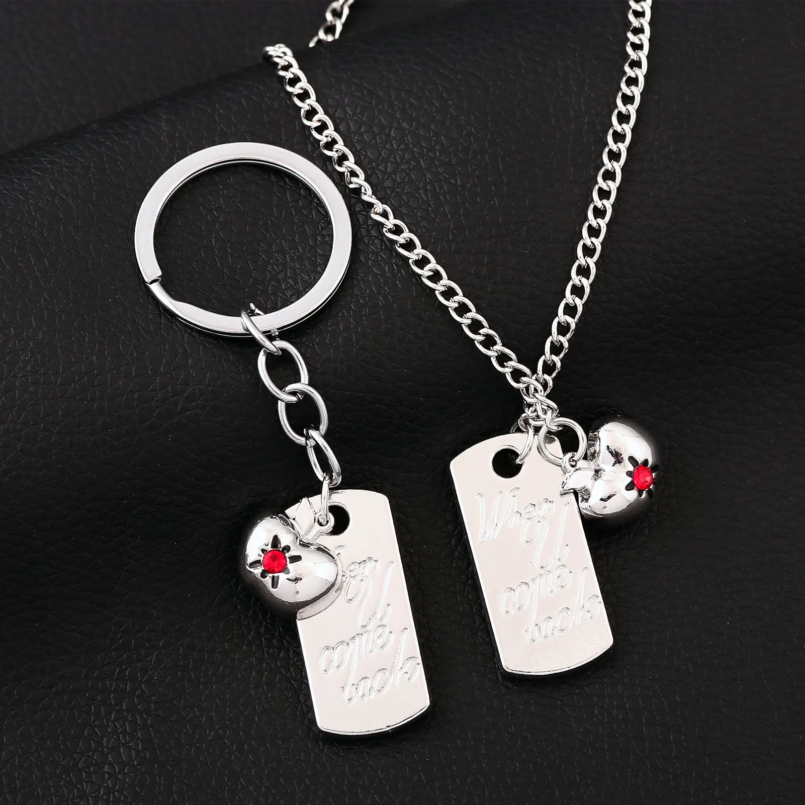 Games Love and Deep Space Keychain Ruby Apple Decorative Necklace Couple Rings Set Steel Pendant for Women Men Accessories Gifts