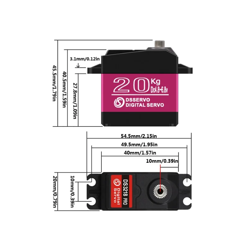 DS3218MG 20KG High Torque Metal Gear Digital Servo 180° for Robot Mechanical Arm RC Crawler Car DIY Robotics Smart Car Project