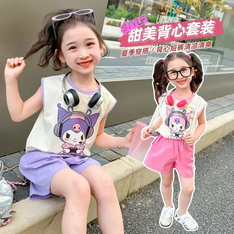 

Sanrio T-shirt short sleeve shorts suit children kuromi hello kitty girls baby sleeveless cartoon top sports shorts summer dress