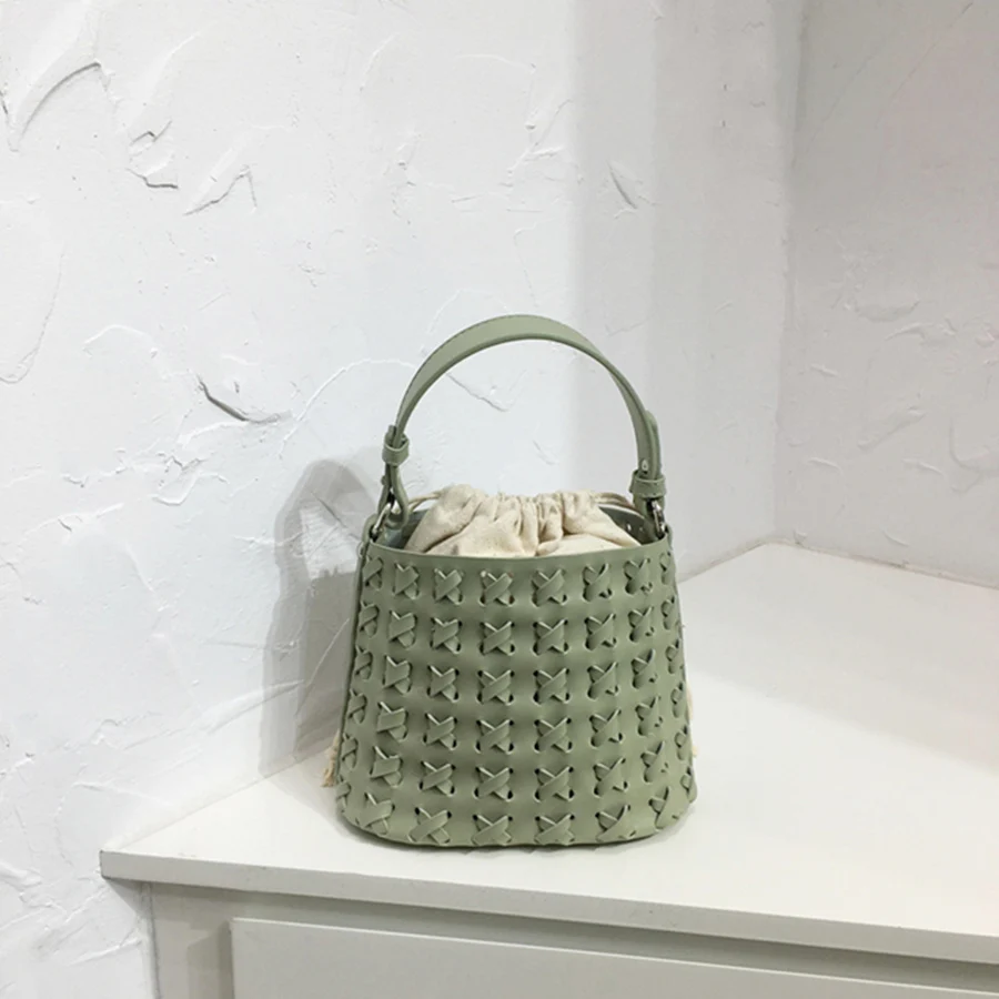 

Summer Hand Woven Shoulder Bags Drawstring Women's Bucket Bag Purse Purse And Handbags Casual Beach Shoulder Crossbody Bag Bolsa