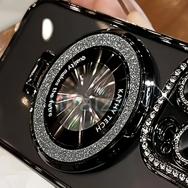 Luxuriöser Glitzer-Ring-Griff, magnetischer Handyhalter, Fingerring für iPhone/Samsung/Xiaomi/Huawei, magnetische Halterung, Glitzer-Ständer – Detail 4