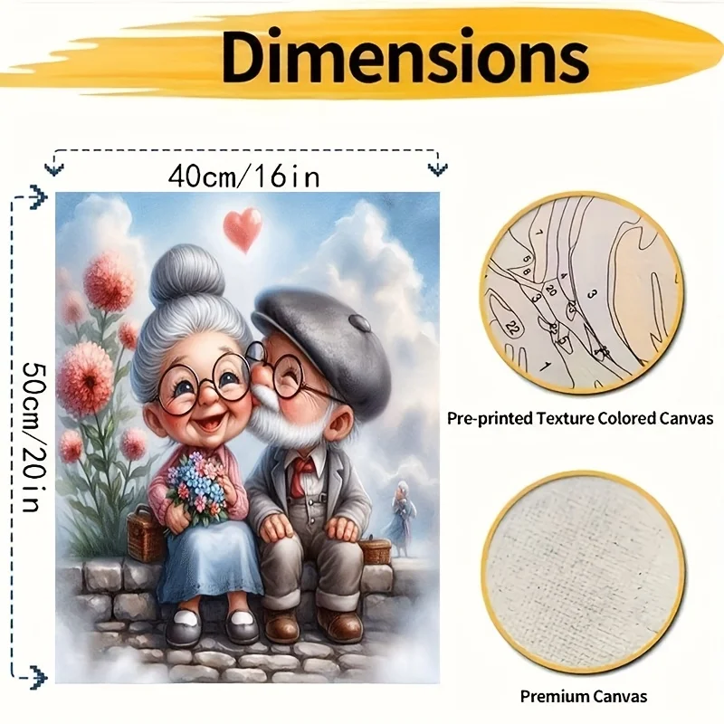 Professional Art Use This Digital Oil Painting, Suitable for Beginners, Depicts an Affectionate Scene of an Elderly Couple. The