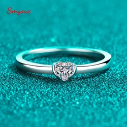 Smyoue 0.3ct Heart Cut Moissanite Engagement Rings for Women Classic Wedding Band 925 Sterling Silver Plated PT950 Birthday Gift