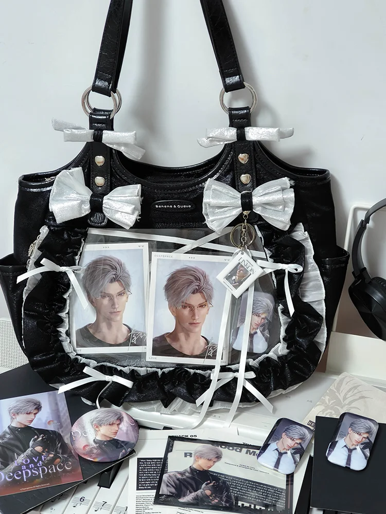 Delantal Original, bolso para el dolor, bolso de hombro de satén para Festival de mariposas, bolso bonito de gran capacidad para chica Lolita