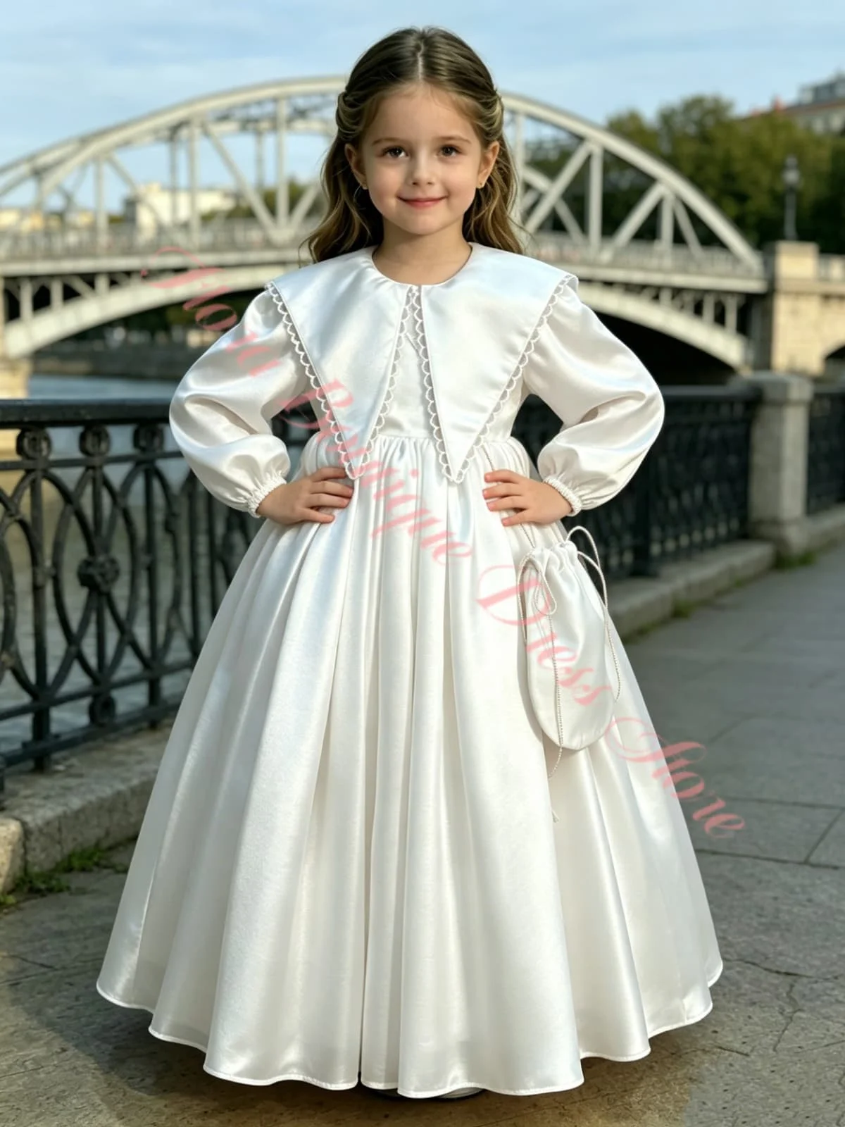 Girls Party Gown Chic Shawl Lapel High Waist Flower Girl Dresses for Wedding 2-14Y Kids First Communion Pageant Dress Customized