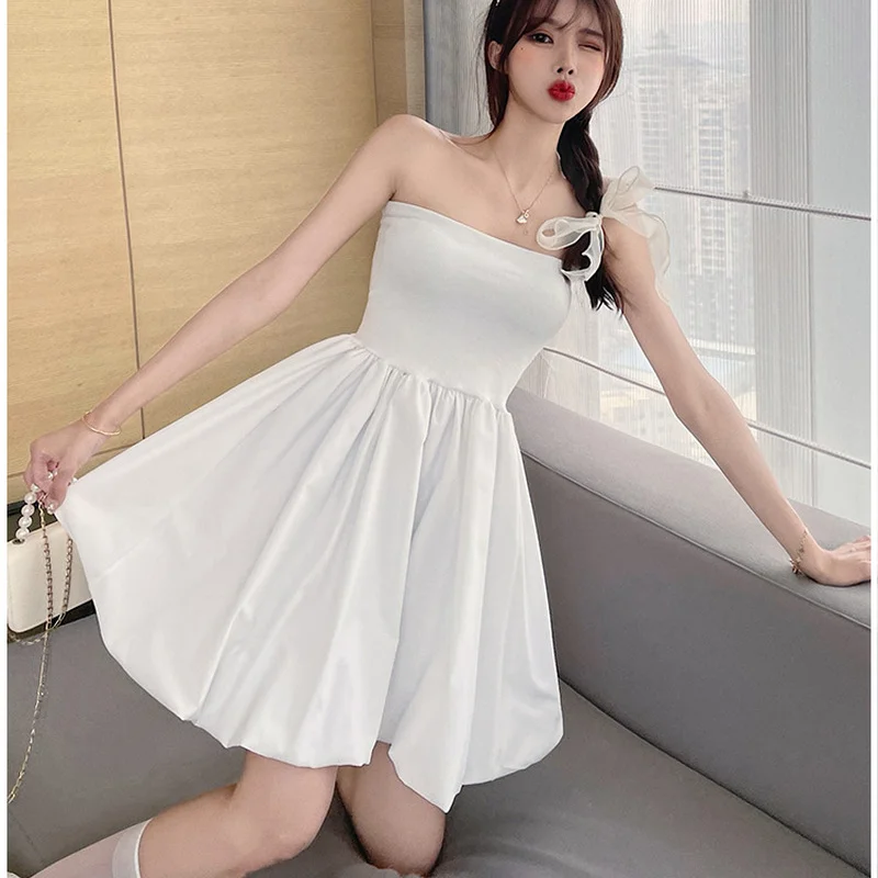 Emo Tube Top Gaun tanpa tali gaun seksi y2k gaun ramping pinggang tinggi baru musim panas 2023 Gaun A Line Bodycon Punk Dark Academia
