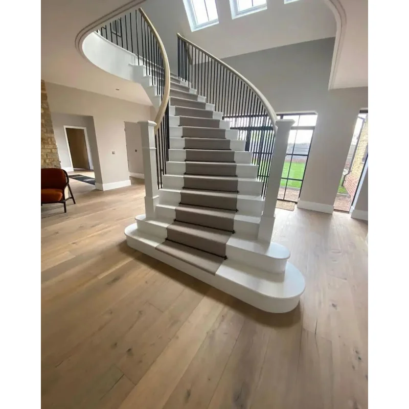 custom.Hot Sale New Design Artistic Curved Staircase with Tempered Glass/Wrought Iron/Railing Marble Wood Tread Stair