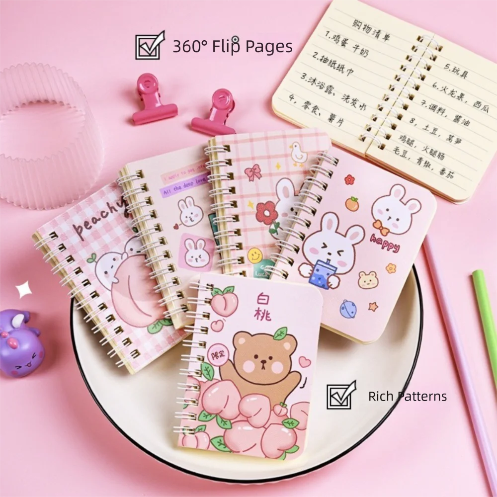 4Pcs/Set Portable Cute Capybara Notebook Line Circle Cartoon Coil Notebook 80 Sheets Small Notepad Exam Preparation