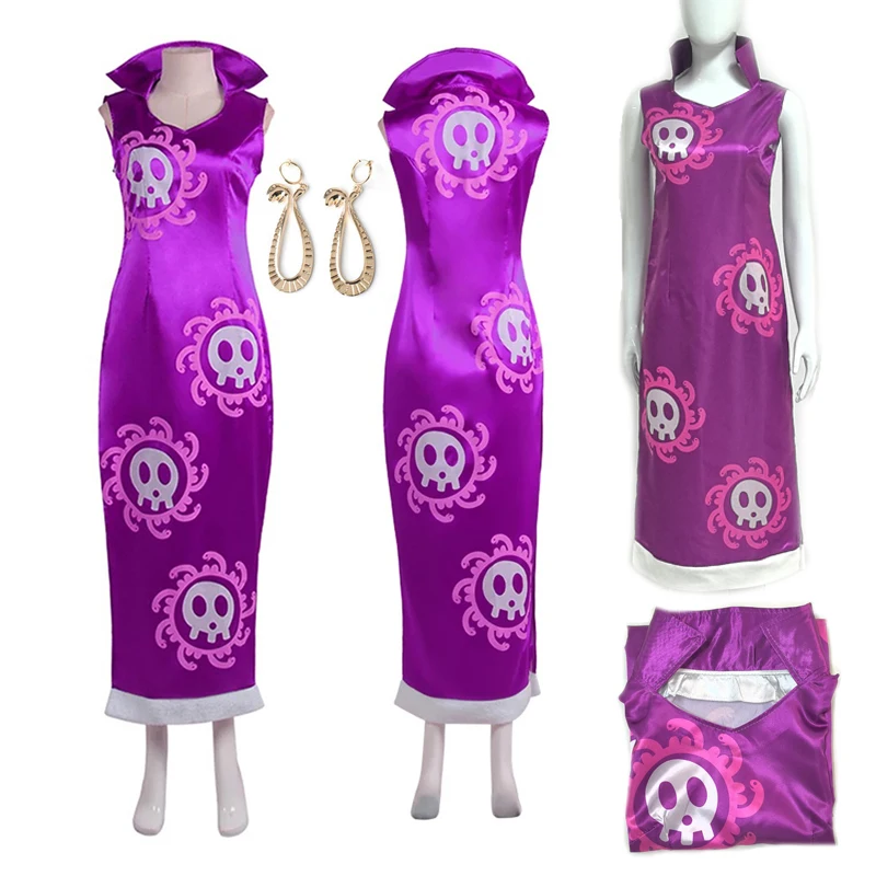 Boa Hancock Cosplay Costume Purple Cheongsam Dress Women Halloween Party Role Play Costume