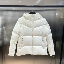 Chaqueta de invierno con capucha para mujer, abrigo holgado con estampado de pintura brillante, manga de plumón de ganso blanco 95%, decoración de apertura con cremallera, moda y ocio