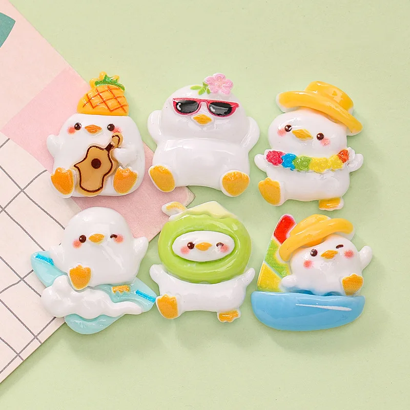 10pcs Kawaii Mix Resin Cartoon Duck Flatback Cabochons Ornaments Charms Cute Anime Duckling Embellishments For Phone Decorations