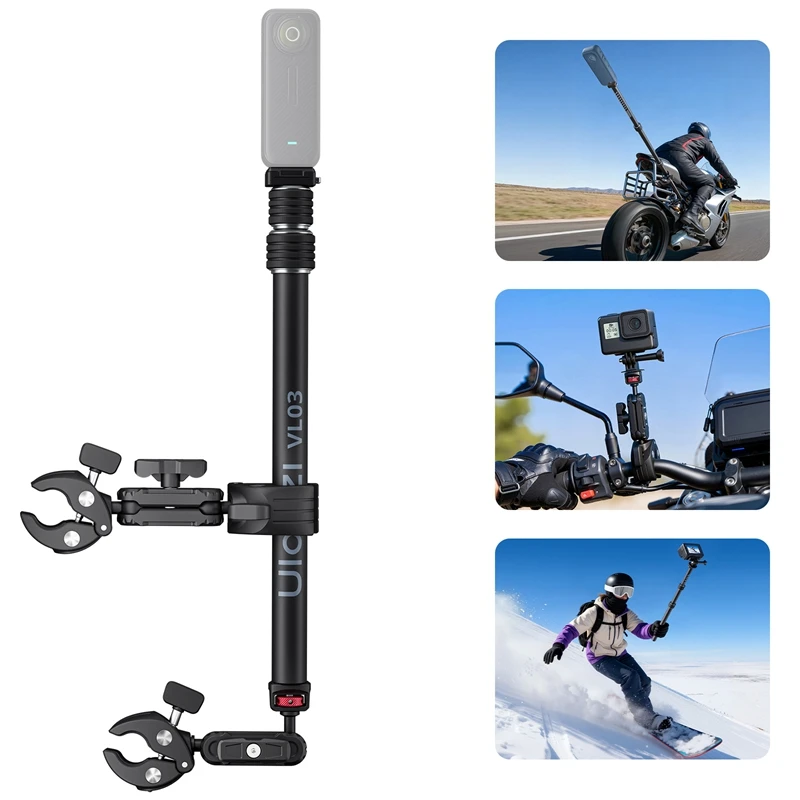 

Ulanzi VL03 Motorcycle Invisible Selfie Stick Holder for Action Camera Outdoor Travel Livestreaming Vlog Shots 360° Adjustable
