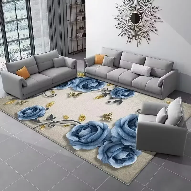 HD-Noble European Style Carpet for Living Room Floral Pattern Home Decor Fluffy Rugs Non-slip Washable Large Area Coffee Tables