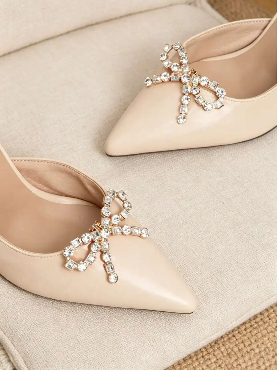 

2pcs Detachable Rhinestone Bow Shoe Clips For Womens Pumps Heels Office Dating