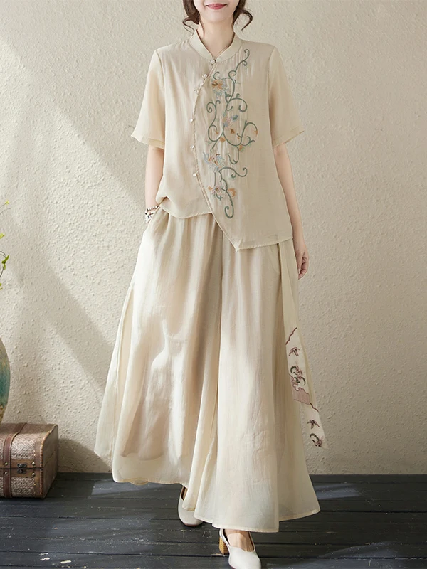 

Новый китайский хлопково-льняной повседневный женский летний модный комплект из двух предметов для мам, традиционный национальный трендовый наряд