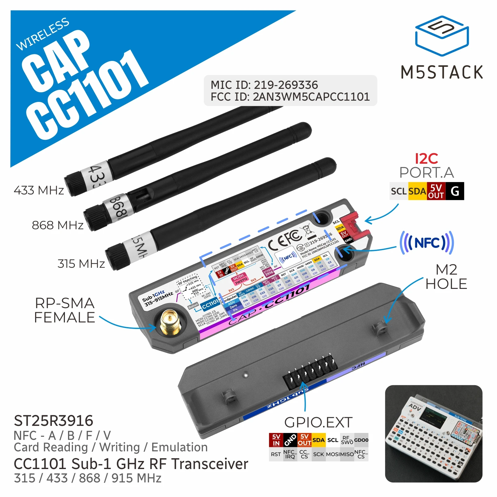 Image of M5Stack Offizieller Cap CC1101 & NFC für Cardputer