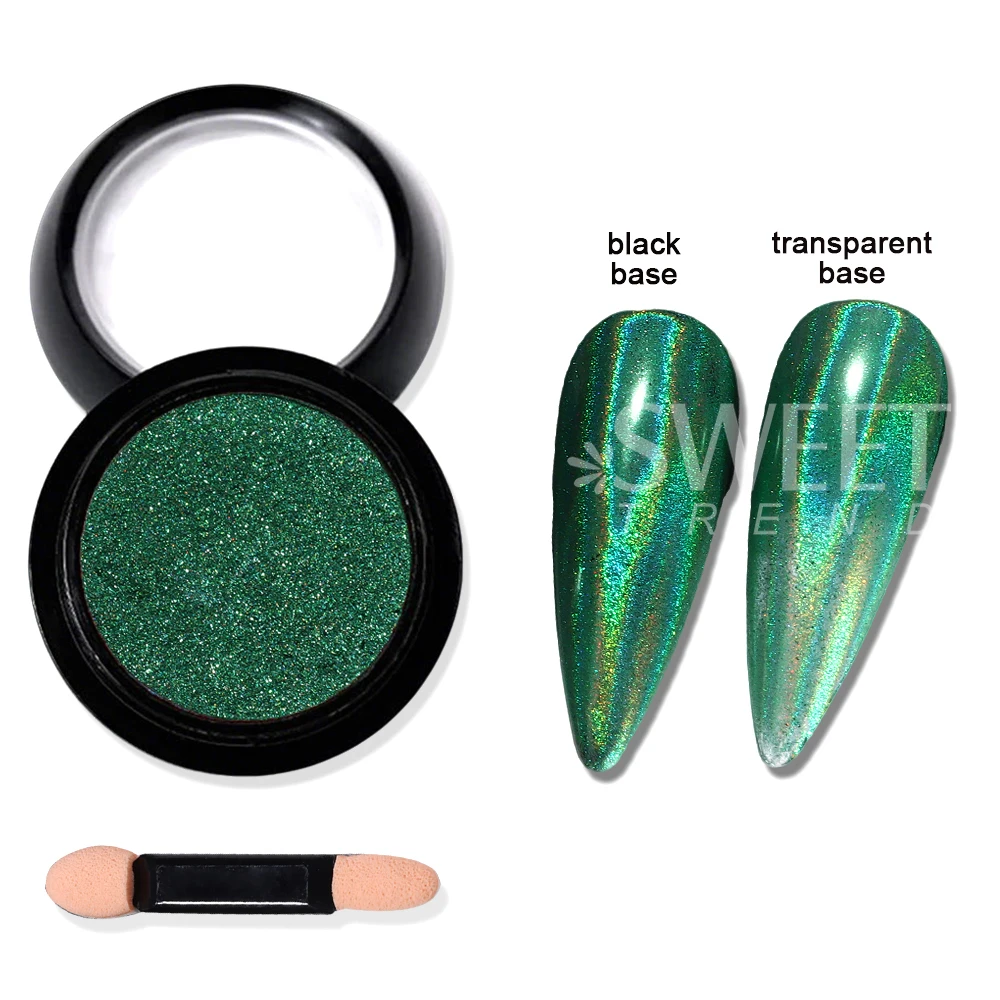 الأخضر الكروم الأظافر بريق مسحوق الغبار المجسم الأزرق فرك على مسحوق مرآة الصباغ عيد القديس باتريك موضوع مانيكير ديكور