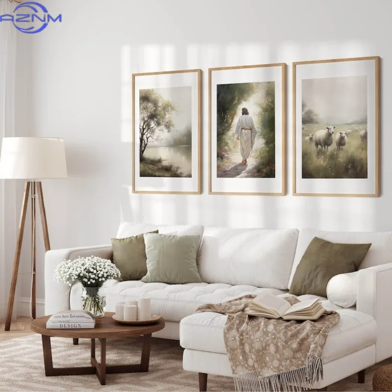 3pcs Canvas Poster Set (Unframed) – Printed LDS Family Art with Three Christ and Sheep Landscape Paintings, Living Christ LDS Se