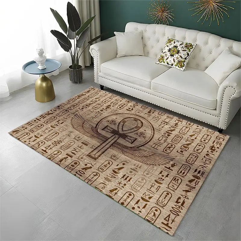 Retro Egyptian Mural Hieroglyphics Symbol Area Rug Non-slip Carpet for Bedroom Living Room Sofa Doormat Home Decor Floor Mat
