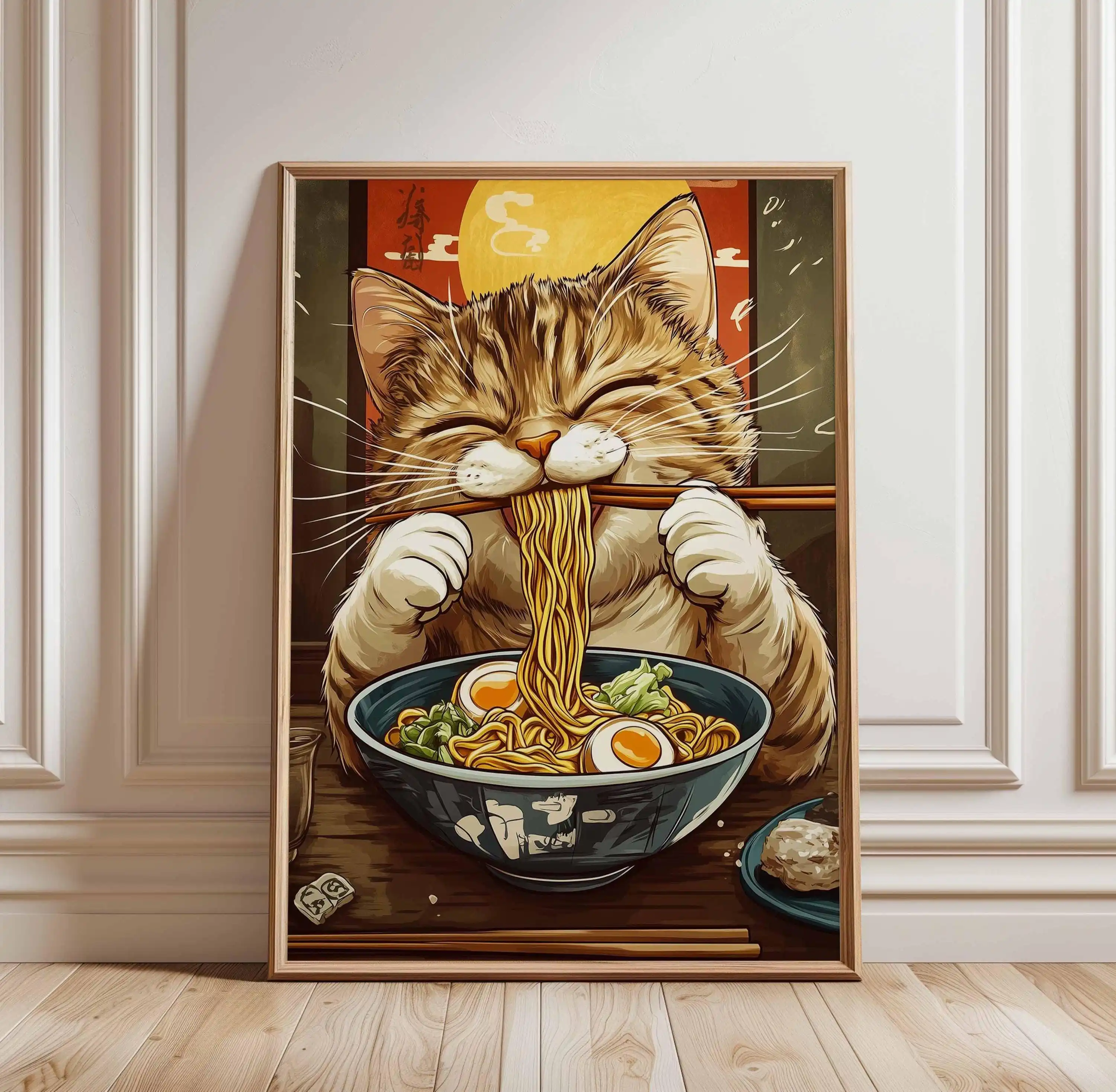 Black Cat Ramen Japanese Food Kawaii Noodle Ginger Cat Poster Print Wall Art Pictures Canvas Painting Living Room Home Decor