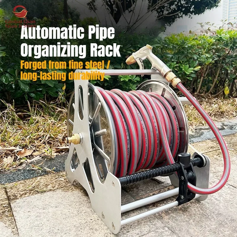 Automatic Pipe Winder, Stainless Steel Water Pipe Storage Rack, Garden Watering Essential, Household Hose Reel Cart