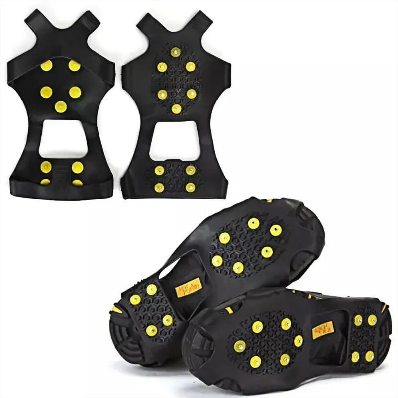 2PCS 10 Tooth Steel Nail Ice Claw Does Not Fall Off Nail Anti Slip Shoe Cover Climbing Ice and Snow Ground Anti Fall Silicone