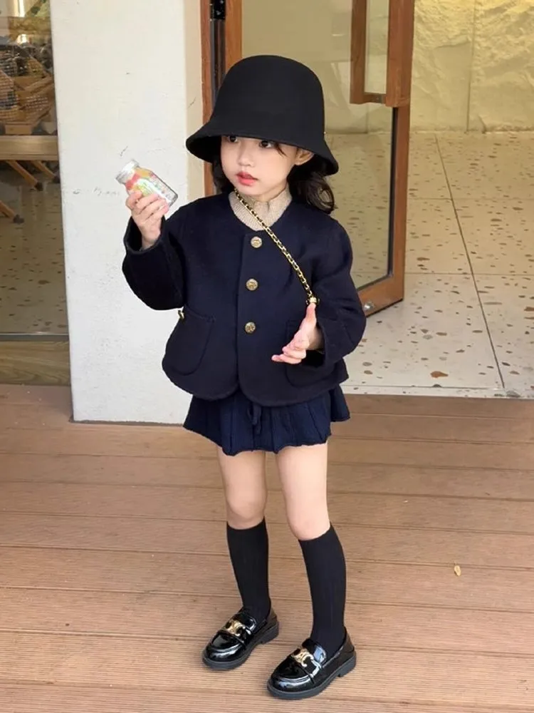 

Baby Girls Temperament Suit Children 2024 New Autumn Winter Fashion Coat and Skirt Two-piece Set European Fashion Style Suits
