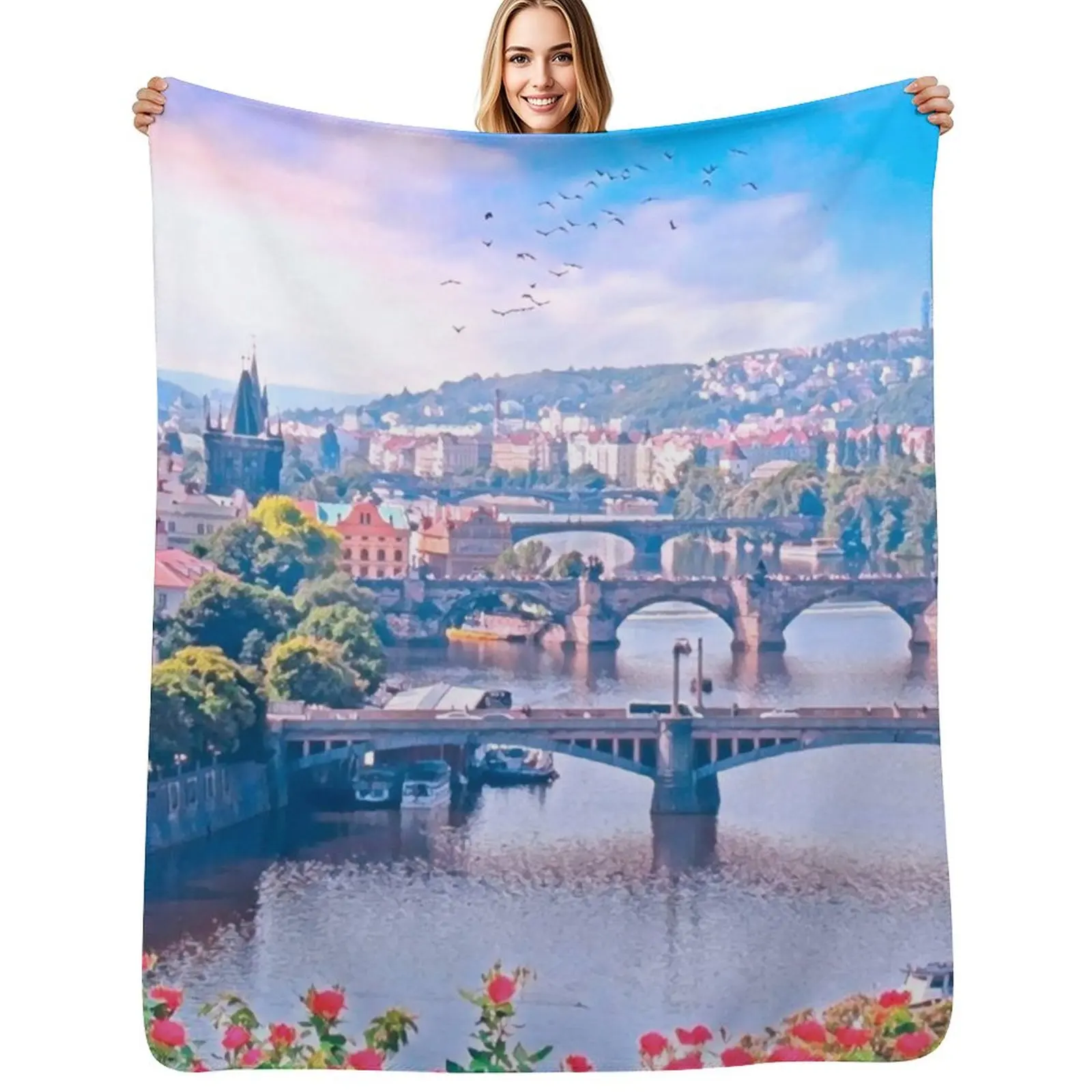 Prague Cityscape Czech Republic Throw Blanket Soft Cozy Blanket for Pet Kids Adults