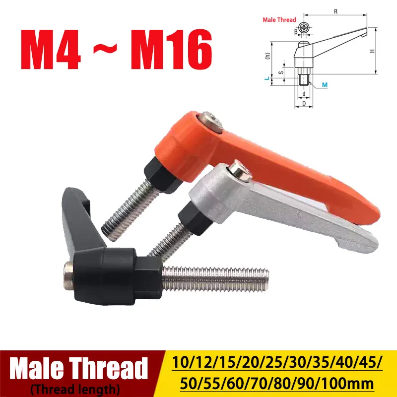 304 Stainless Steel Hexagonal Adjustable M4 M6 M8 M12 Handle Screw Zinc Alloy Adjustment Tightening Self-Locking Fixed Handle
