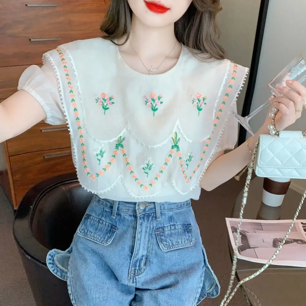 Cape Embroidered Floral Fake Collar Countryside Style Double-layer Small Shawl Embroidery Blouse Shoulders Decoration Doll Lapel