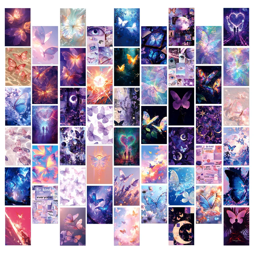 New 50-piece Dream Butterfly Series High-Beauty Decorative Wall Cards for Indoor  Scrapbook Party Supplie Atmosphere Arrangement