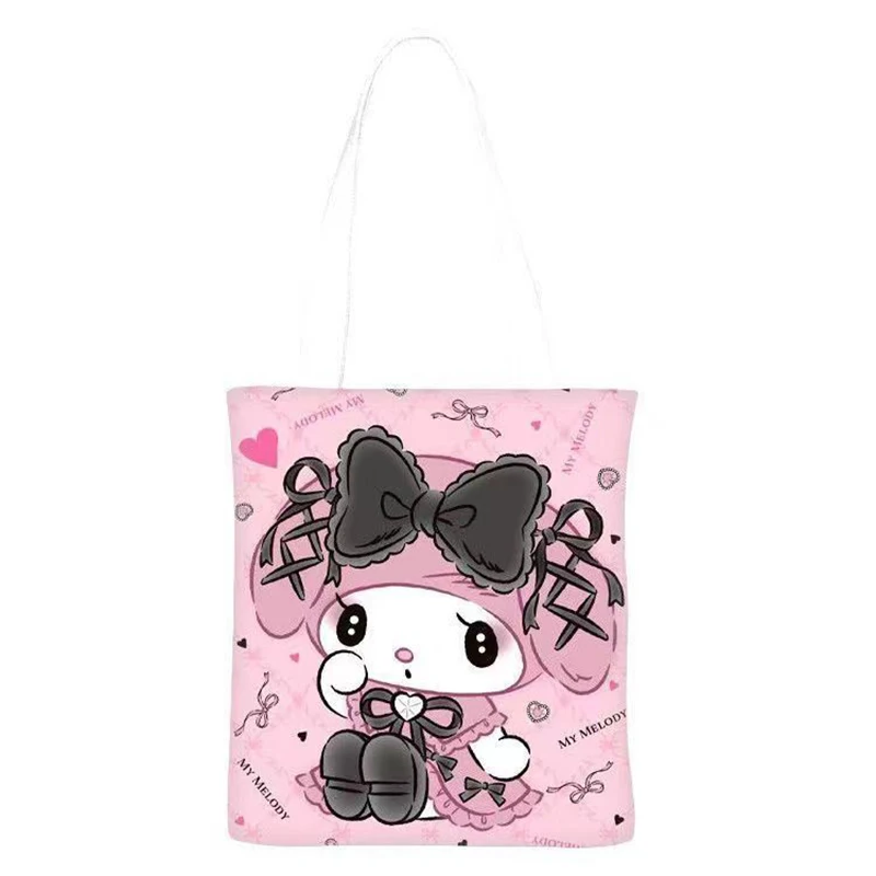 Sanrio Kuromi Handbag My Melody Kawaii Cartoon Cute Student Large Capacity Canvas Bag Books Lunchbox Shoulder Bag Toys Girls