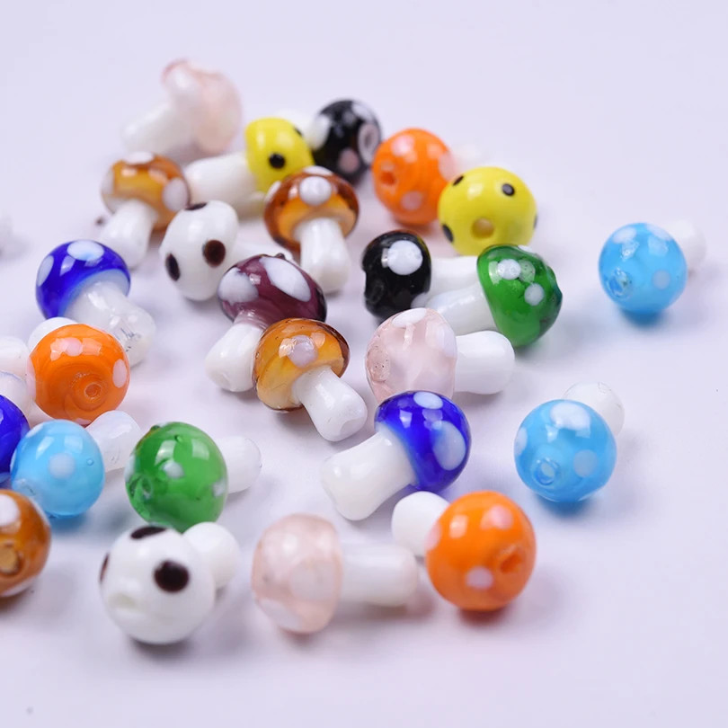 10pcs Small Mushroom Color Coloured Glaze Handwork Diy String Of Beads Scattered Bead Earring Jewelry Necklace Accessories