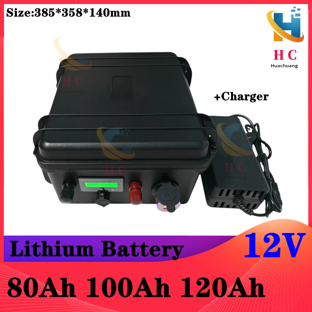 waterproof rechargeable 12V 80Ah 100Ah 120ah Lithium ion battery for trolling motor boat propeller+10A Charger