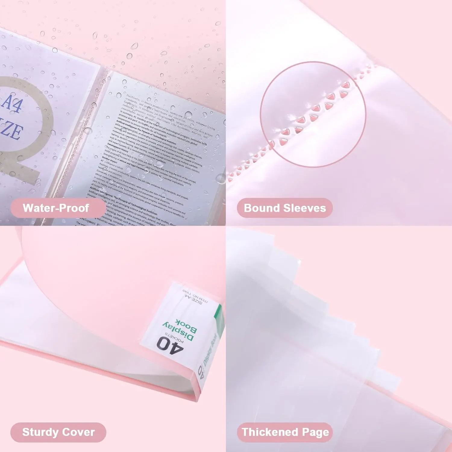 1pcs A4 Binder with Clear Insert Pockets Includes 20 plastic document sleeves Ideal for concerts, art exhibitions, schools, and