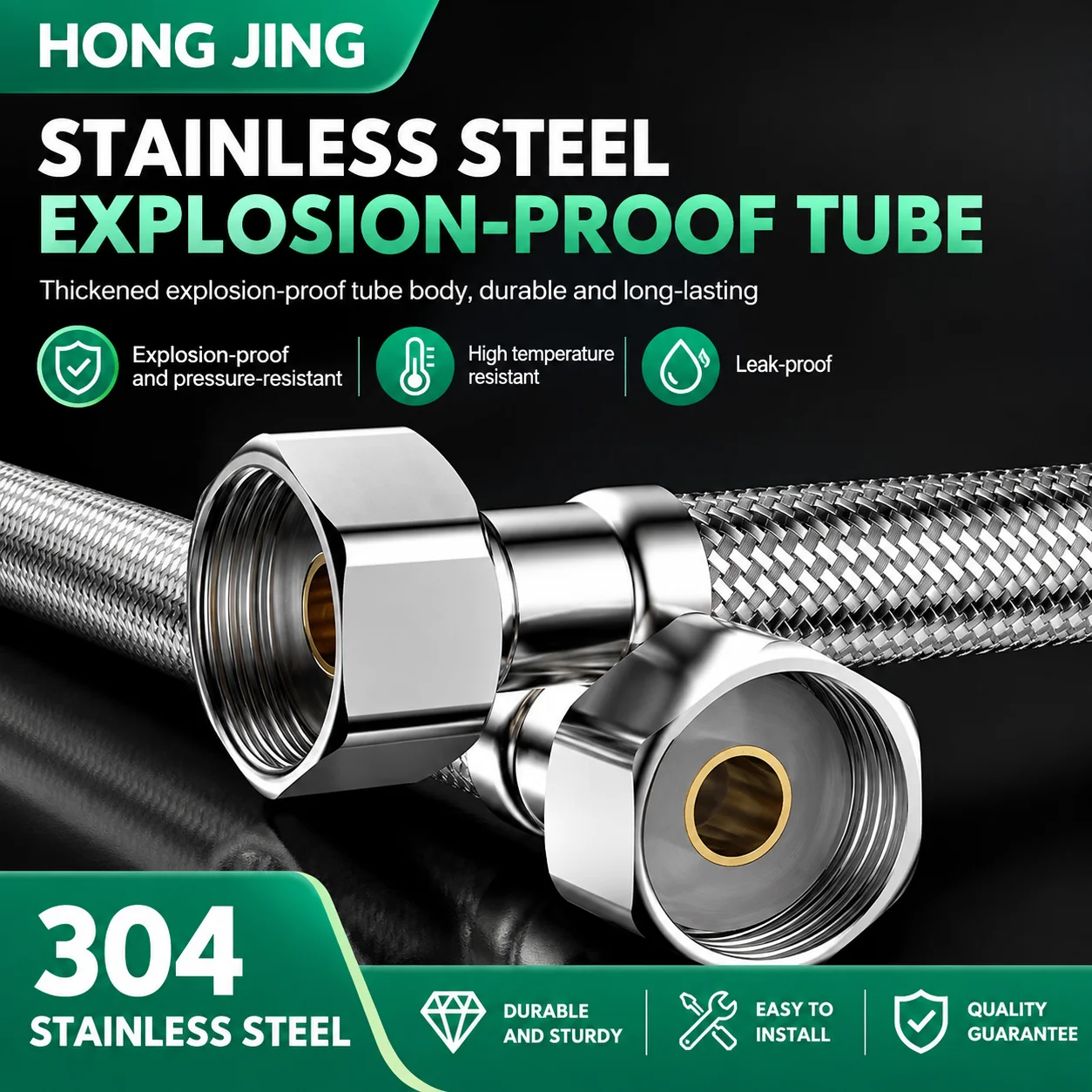304 Stainless Steel Braided Hose Water Heater Toilet Faucet Connection  High Pressure Explosion-proof Water Inlet Hose Household