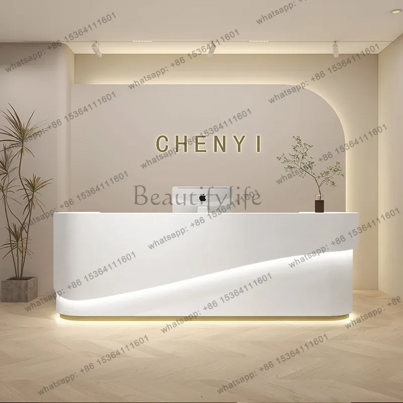 Factory Direct Sales Modern Cream Style Arc Reception Desk Nordic Luxury Beauty Salon Clothing Store Cashier Counter Beauty Offi