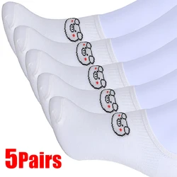 Skarpetki stopki dla kobiet i mężczyzn, słodkie zwierzątka, głęboki dekolt, łódź, letnie, krótka skarpeta, antypoślizgowe, niewidoczne, Sox, mocno wycięte skarpety, elastyczne, 5 par