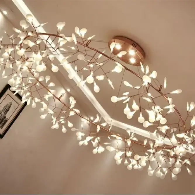 Nordic Kunst Hängen Wohnzimmer Kronleuchter Moderne Restaurant Küche Firefly Lampe Rose Anhänger Licht Zweig Runde Innen LED
