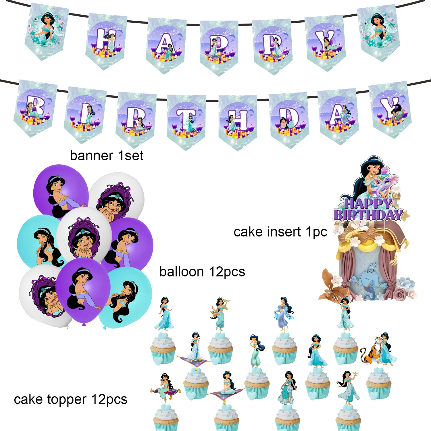 Jasmine Princess Aladdin Theme Birthday Party Decoration Disposable Tableware Backdrop Balloon Banner Baby Shower Kid Girl Gift