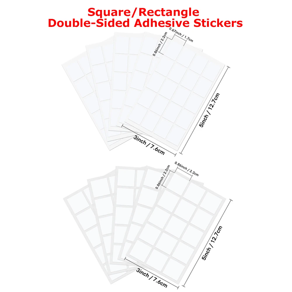 

5 Sheets Double-Sided Adhesive Stickers Square/rectangle Self-Adhesive Label Sitckers for 1" Postage Stamp Punch Paper Shapes