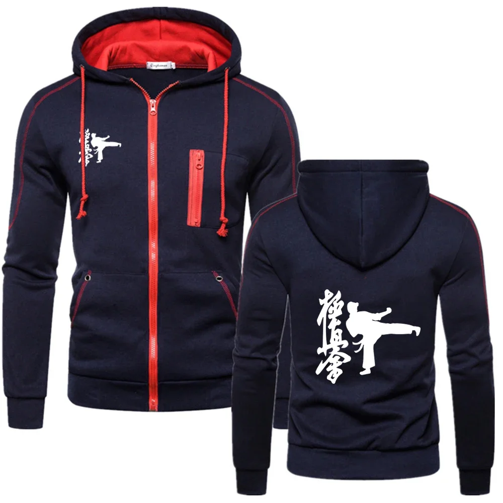 2024 primavera otoño hombres Kyokushin Karate Logo impresión deportes Casual cremallera Color sólido sudadera con capucha chaqueta con cremallera sudaderas con capucha