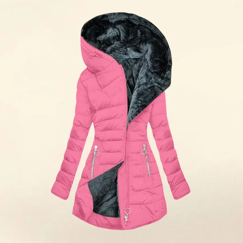 Winter Coat Warm Hair Collar Cotton Jacket Women Zipper Long-sleeved Slim Cotton Coat Jacket Hooded Coats Thick Fleece